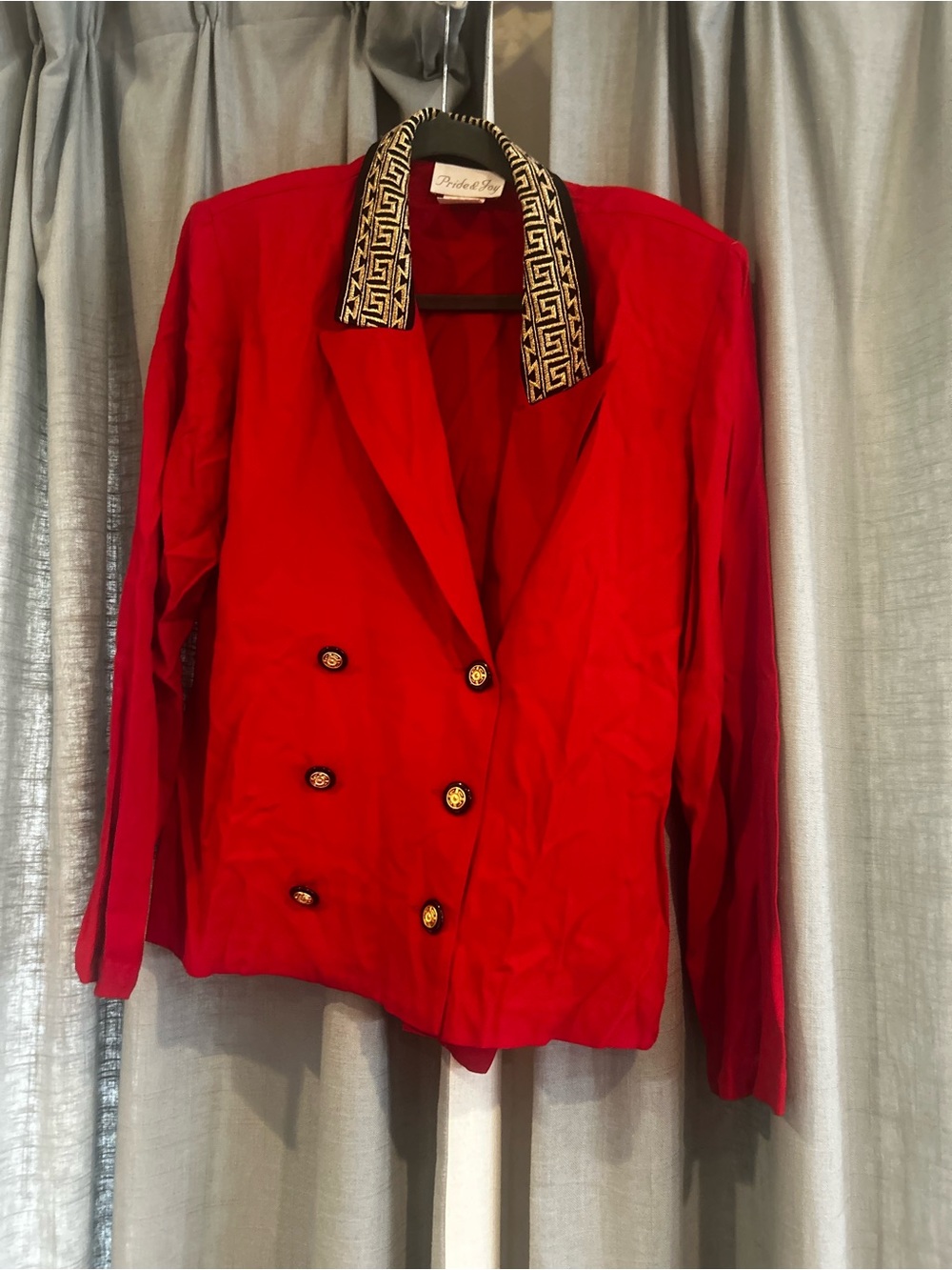 Red Women's Double-Breasted Blazer with Patterned Collar vintage